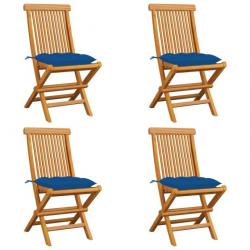 Chaises de jardin avec coussins bleu 4 pcs Bois de teck massif 3062593