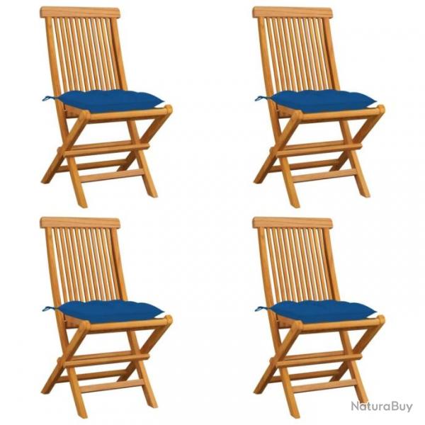 Chaises de jardin avec coussins bleu 4 pcs Bois de teck massif 3062593