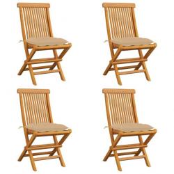 Chaises de jardin avec coussins beige 4 pcs Bois de teck massif