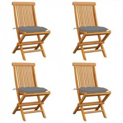 Chaises de jardin avec coussins gris 4 pcs Bois de teck massif