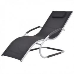 Chaise longue avec oreiller Aluminium et textilène Noir 47777