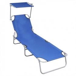 Chaise longue pliable avec auvent Bleu Aluminium 47769