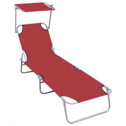 Chaise longue pliable avec auvent Rouge Aluminium 47771