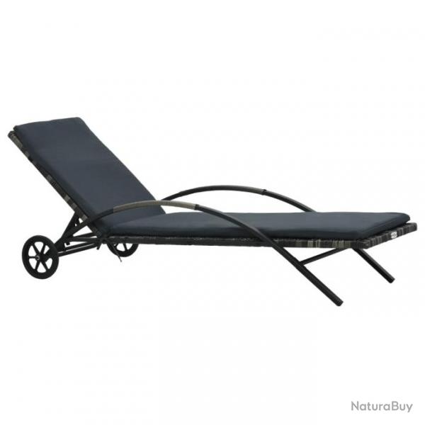 Chaise longue avec coussin et roues Rsine tresse Anthracite 47746