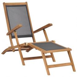 Chaise de terrasse avec repose-pied Bois de teck solide Noir 47410