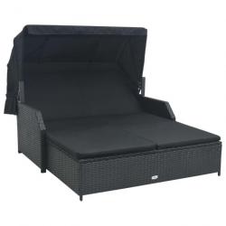 Chaise longue à 2 places avec auvent Résine tressée Noir 47443