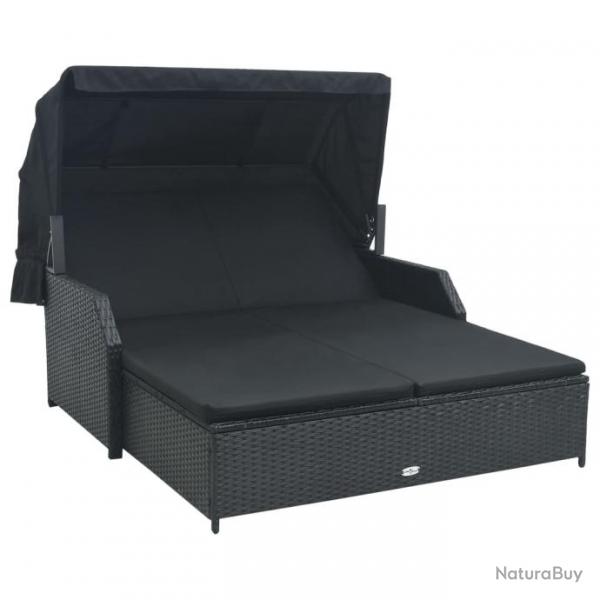 Chaise longue  2 places avec auvent Rsine tresse Noir 47443