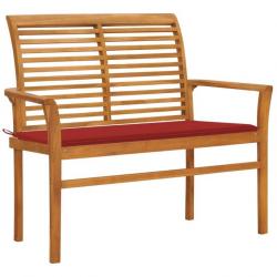 Banc de jardin avec coussin rouge 112 cm Bois de teck massif 3062655