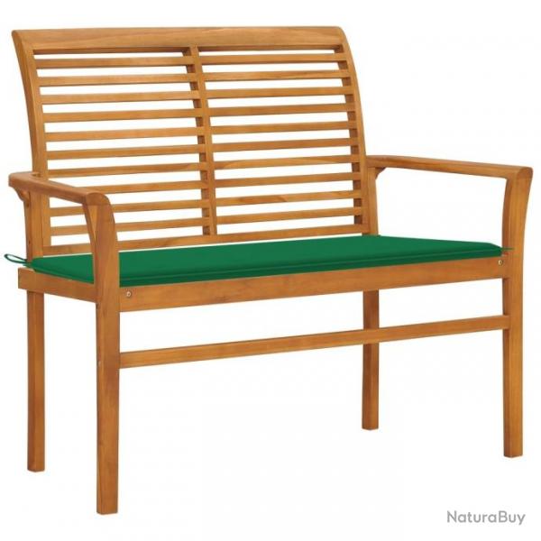 Banc de jardin avec coussin vert 112 cm Bois de teck massif 3062654