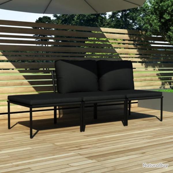 Salon de jardin 3 pcs avec coussins Noir PVC 48593