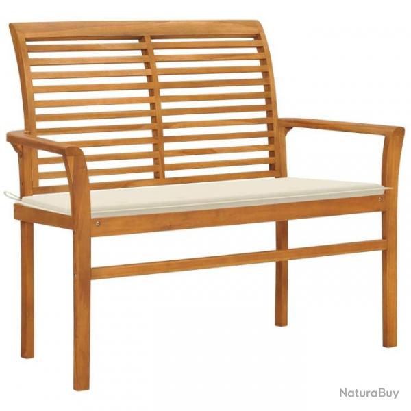 Banc de jardin avec coussin crme 112 cm Bois de teck massif 3062651