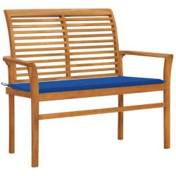 Banc de jardin et coussin bleu royal 112 cm Bois de teck massif 3062659