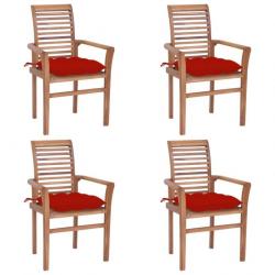 Chaises à dîner 4 pcs avec coussins rouge Bois de teck solide 3062643