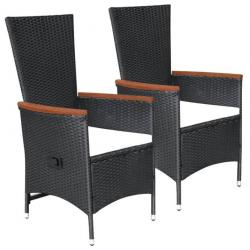 Chaises d'extérieur 2 pcs avec coussins Résine tressée Noir 47675