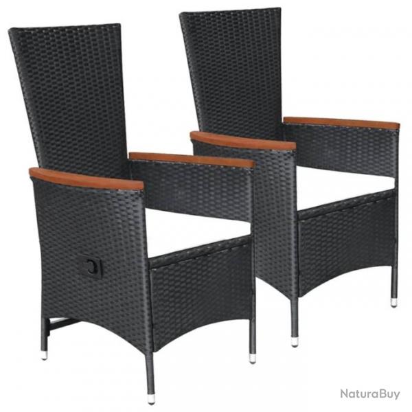 Chaises d'extrieur 2 pcs avec coussins Rsine tresse Noir 47675