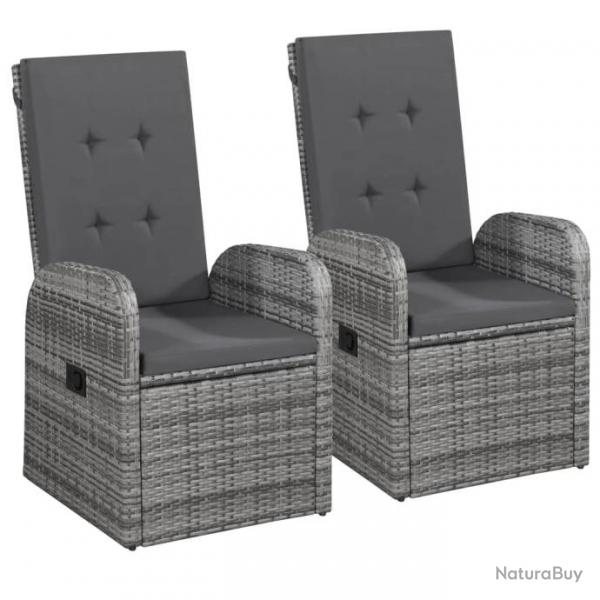 Chaise inclinable de jardin 2pc et coussins Rsine tresse Gris 47676