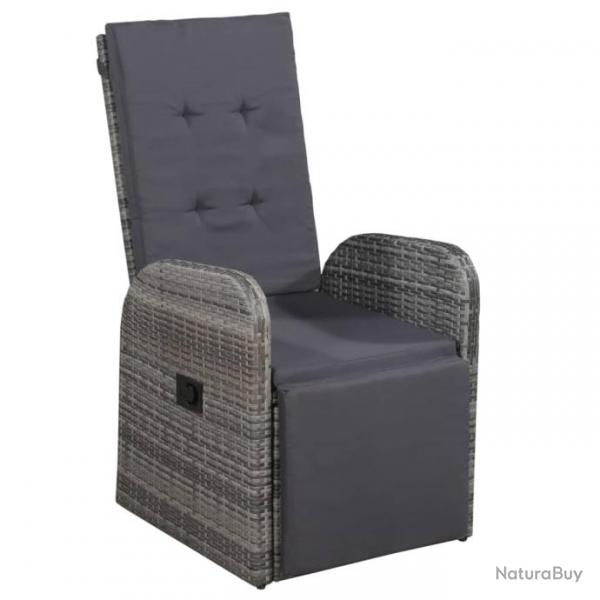 Chaise inclinable de jardin et coussin Rsine tresse Gris 47677