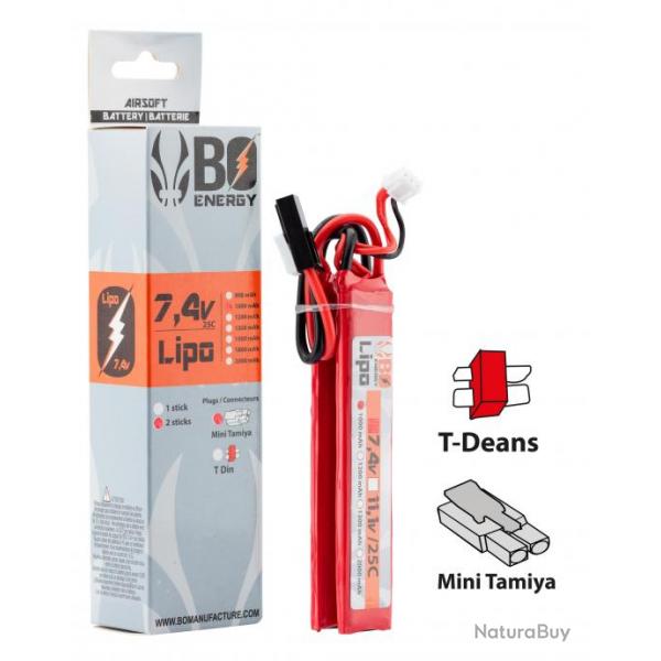 2 sticks batterie Lipo 2S 7.4V 1000mAh 25C Mini TAMIYA