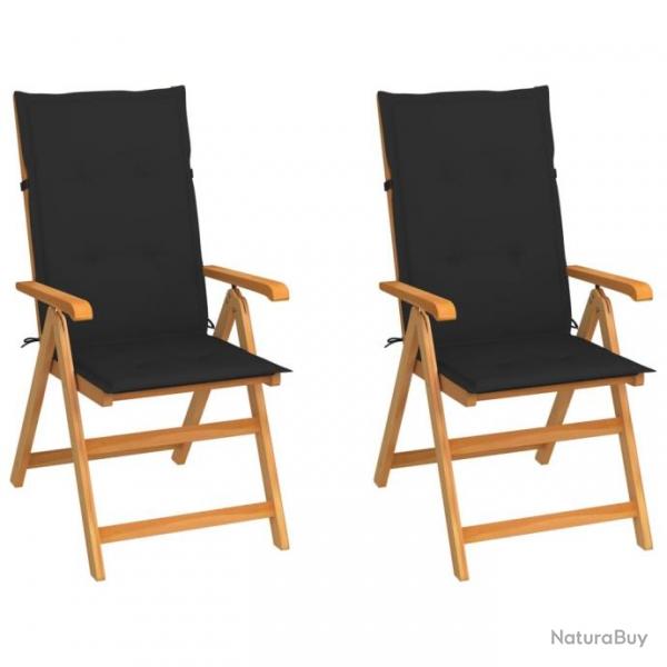 Chaises de jardin 2 pcs avec coussins noir Bois de teck massif 3062383