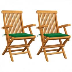 Chaises de jardin avec coussins vert 2 pcs Bois de teck massif 3062492