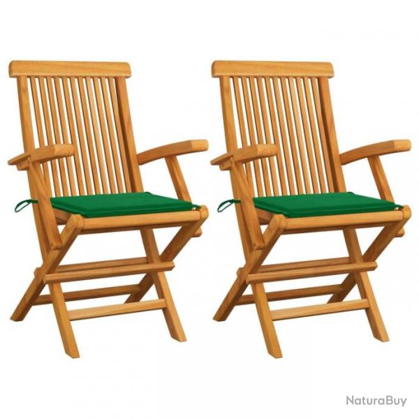Chaises de jardin avec coussins vert 2 pcs Bois de teck massif 3062492