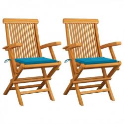 Chaises de jardin avec coussins bleu 2 pcs Bois de teck massif 3062491