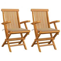 Chaises de jardin avec coussins beige 2 pcs Bois de teck massif 3062490