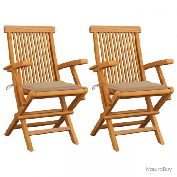 Chaises de jardin avec coussins beige 2 pcs Bois de teck massif 3062490