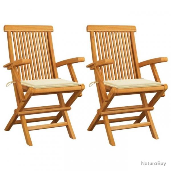 Chaises de jardin avec coussins crme 2 pcs Bois de teck massif 3062489