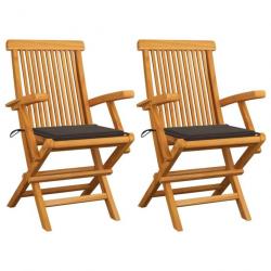 Chaises de jardin avec coussins taupe 2 pcs Bois de teck massif