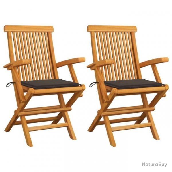 Chaises de jardin avec coussins taupe 2 pcs Bois de teck massif