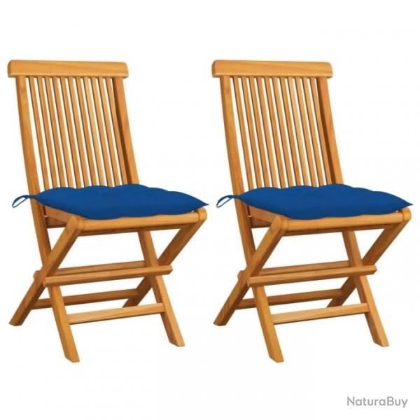 Chaises de jardin avec coussins bleu 2 pcs Bois de teck massif 3062485