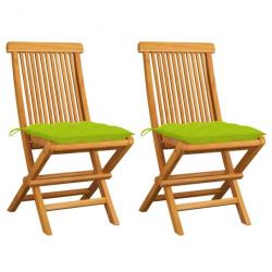 Chaises de jardin avec coussins vert vif 2 pcs Bois de teck 3062486