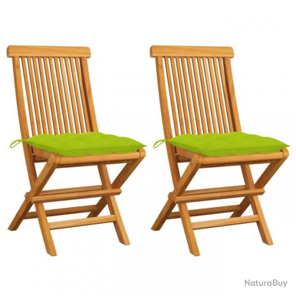 Chaises de jardin avec coussins vert vif 2 pcs Bois de teck 3062486