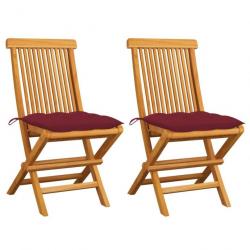 Chaises de jardin avec coussins rouge bordeaux 2pcs Teck massif 3062484