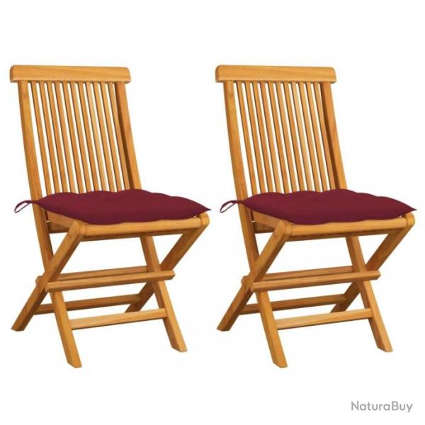 Chaises de jardin avec coussins rouge bordeaux 2pcs Teck massif 3062484