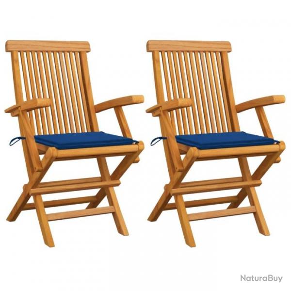 Chaises de jardin avec coussins bleu royal 2 pcs Bois de teck