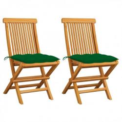 Chaises de jardin avec coussins vert 2 pcs Bois de teck massif 3062480