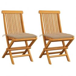 Chaises de jardin avec coussins beige 2 pcs Bois de teck massif 3062478