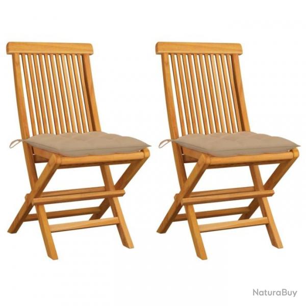 Chaises de jardin avec coussins beige 2 pcs Bois de teck massif 3062478