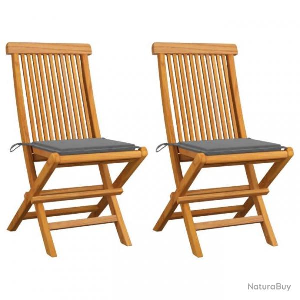 Chaises de jardin avec coussins gris 2 pcs Bois de teck massif 3062461