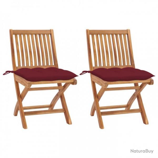Chaises de jardin 2pcs avec coussins rouge bordeaux Teck massif 3062457