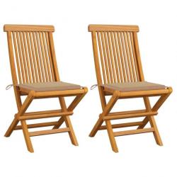 Chaises de jardin avec coussins beige 2 pcs Bois de teck massif 3062463