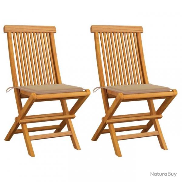 Chaises de jardin avec coussins beige 2 pcs Bois de teck massif 3062463