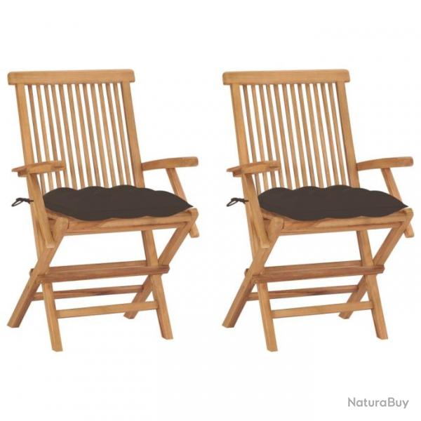 Chaises de jardin avec coussins taupe 2 pcs Bois de teck massif