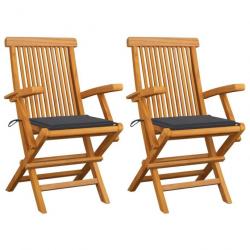 Chaises de jardin avec coussins anthracite 2 pcs Bois de teck 3062487