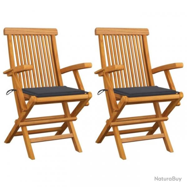 Chaises de jardin avec coussins anthracite 2 pcs Bois de teck 3062487