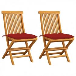 Chaises de jardin avec coussins rouge 2 pcs Bois de teck massif 3062481