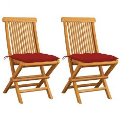 Chaises de jardin avec coussins rouge 2 pcs Bois de teck massif 3062481