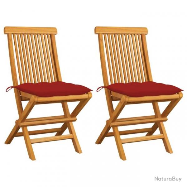 Chaises de jardin avec coussins rouge 2 pcs Bois de teck massif 3062481